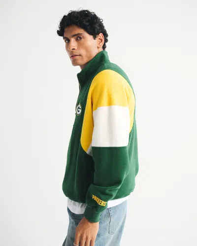 Abercrombie & Fitch Green Bay Packers Half-zip Sweatshirt In Green