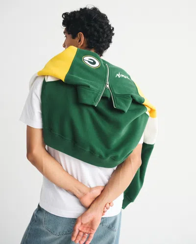 Abercrombie & Fitch Green Bay Packers Half-zip Sweatshirt In Green