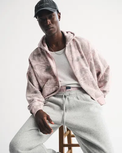 Abercrombie & Fitch Essential Cropped Full-zip Hoodie In Pink