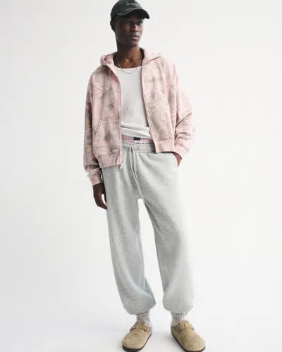 Abercrombie & Fitch Essential Cropped Full-zip Hoodie In Pink