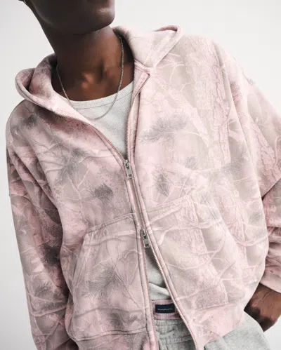 Abercrombie & Fitch Essential Cropped Full-zip Hoodie In Pink