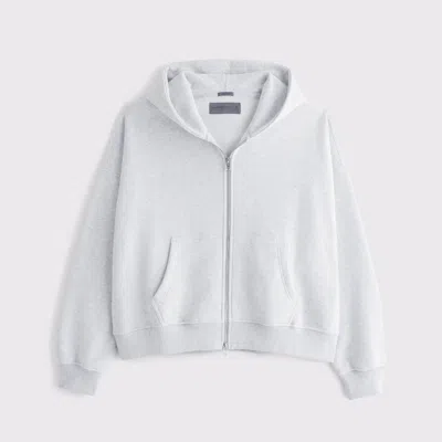 Abercrombie & Fitch Essential Cropped Full-zip Hoodie In White