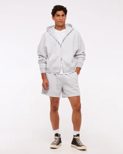 Abercrombie & Fitch Essential Cropped Full-zip Hoodie In White