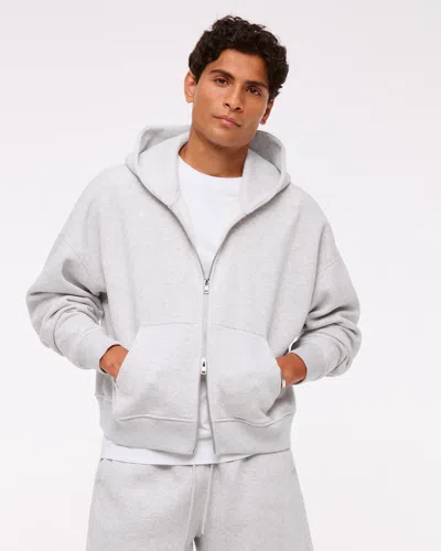 Abercrombie & Fitch Essential Cropped Full-zip Hoodie In White