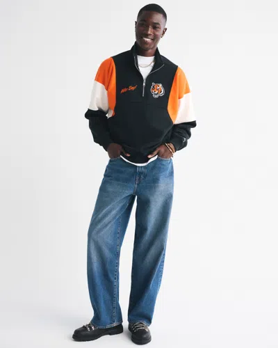 Abercrombie & Fitch Cincinnati Bengals Half-zip Sweatshirt In Black