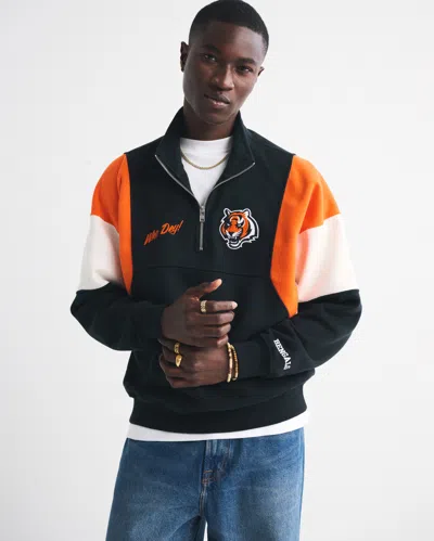 Abercrombie & Fitch Cincinnati Bengals Half-zip Sweatshirt In Black