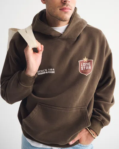 Abercrombie & Fitch Lone Star Beer Graphic Popover Hoodie In Brown