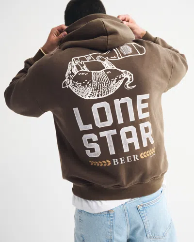 Abercrombie & Fitch Lone Star Beer Graphic Popover Hoodie In Brown