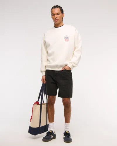 Abercrombie & Fitch Uswnt Graphic Crew Sweatshirt In White