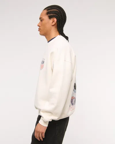 Abercrombie & Fitch Uswnt Graphic Crew Sweatshirt In White