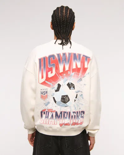 Abercrombie & Fitch Uswnt Graphic Crew Sweatshirt In White