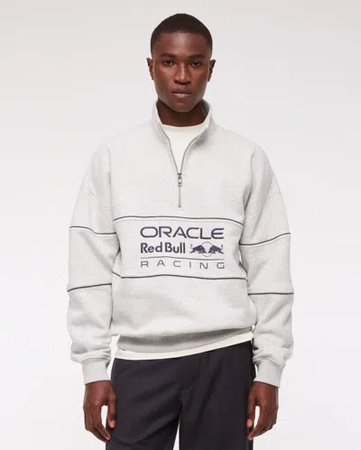 Abercrombie & Fitch Oracle Red Bull Racing Graphic Half-zip Sweatshirt In White