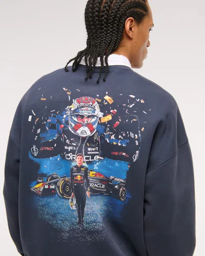 Abercrombie & Fitch Oracle Red Bull Racing Graphic Crew Sweatshirt In Blue