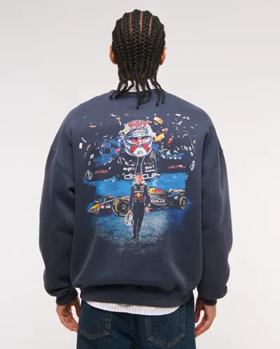 Abercrombie & Fitch Oracle Red Bull Racing Graphic Crew Sweatshirt In Blue