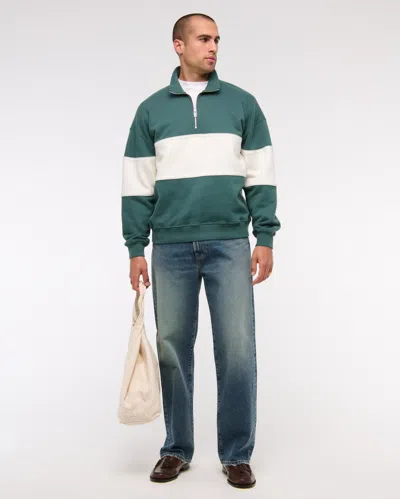 Abercrombie & Fitch Essential Half-zip Sweatshirt In Green