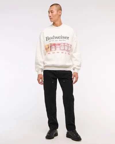 Abercrombie & Fitch Budweiser Graphic Crew Sweatshirt In White