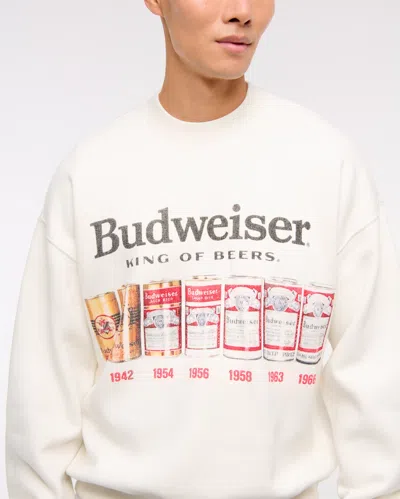 Abercrombie & Fitch Budweiser Graphic Crew Sweatshirt In White