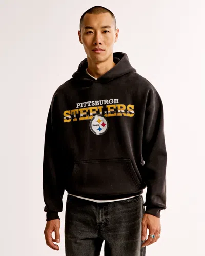 Abercrombie & Fitch Pittsburgh Steelers Graphic Popover Hoodie In White