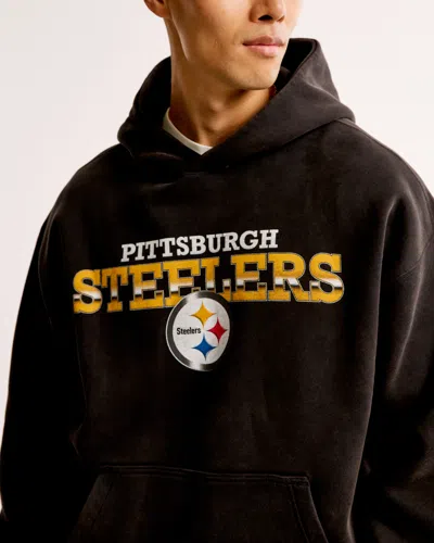 Abercrombie & Fitch Pittsburgh Steelers Graphic Popover Hoodie In White