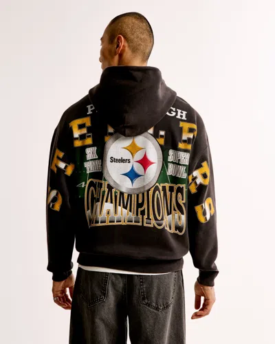 Abercrombie & Fitch Pittsburgh Steelers Graphic Popover Hoodie In White