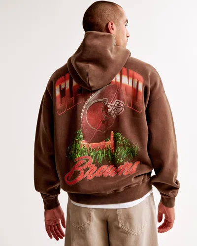 Abercrombie & Fitch Cleveland Browns Graphic Popover Hoodie In Brown