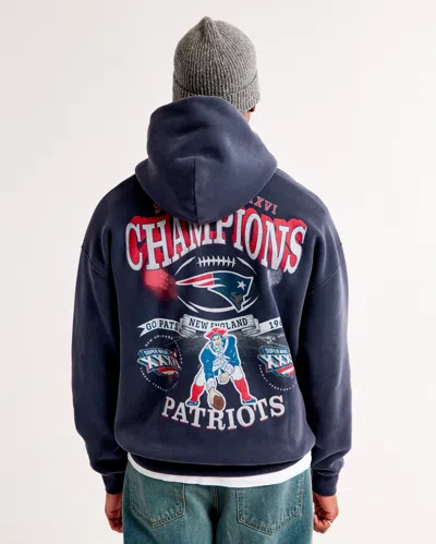 Abercrombie & Fitch New England Patriots Graphic Popover Hoodie In Blue