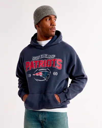 Abercrombie & Fitch New England Patriots Graphic Popover Hoodie In Blue
