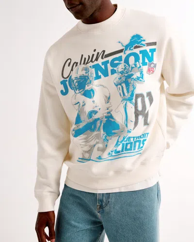 Abercrombie & Fitch Calvin Johnson Graphic Crew Sweatshirt In White