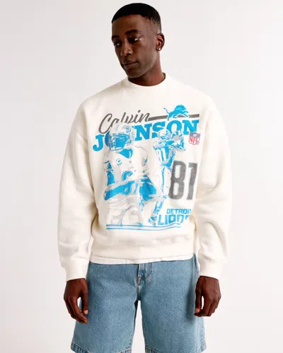Abercrombie & Fitch Calvin Johnson Graphic Crew Sweatshirt In White