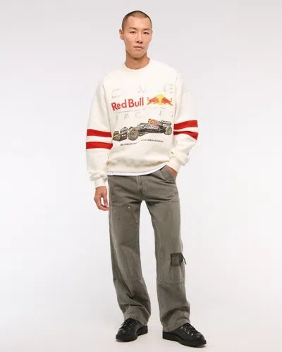 Abercrombie & Fitch Oracle Red Bull Racing Graphic Crew Sweatshirt In White