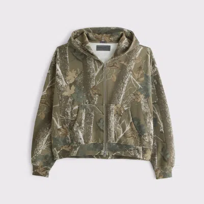 Abercrombie & Fitch Essential Cropped Full-zip Hoodie In Green