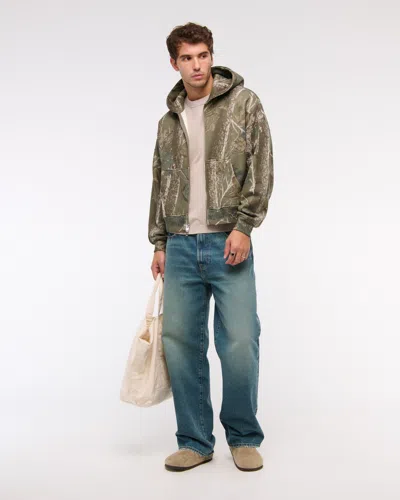 Abercrombie & Fitch Essential Cropped Full-zip Hoodie In Green