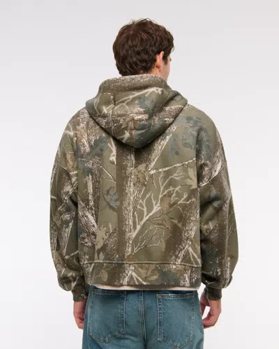 Abercrombie & Fitch Essential Cropped Full-zip Hoodie In Green