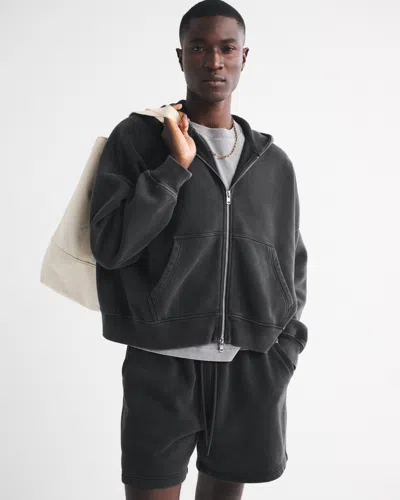 Abercrombie & Fitch Essential Cropped Full-zip Hoodie In Black