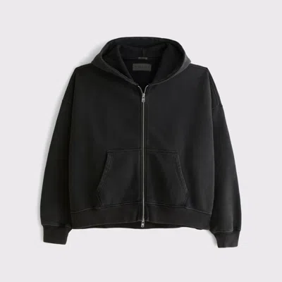 Abercrombie & Fitch Essential Cropped Full-zip Hoodie In Black