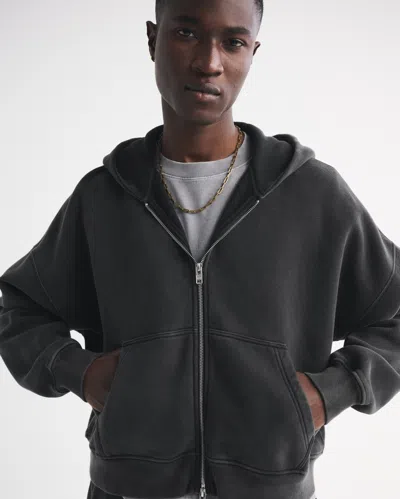 Abercrombie & Fitch Essential Cropped Full-zip Hoodie In Black