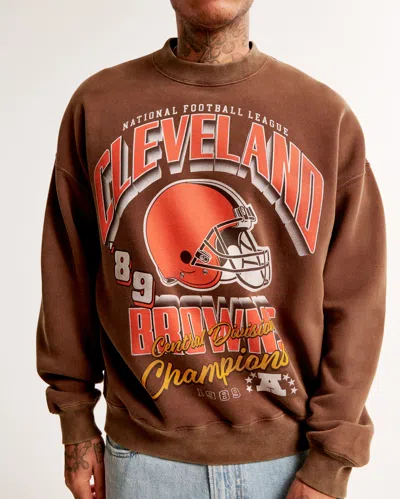 Abercrombie & Fitch Cleveland Browns Graphic Crew Sweatshirt In Brown