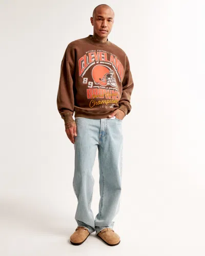 Abercrombie & Fitch Cleveland Browns Graphic Crew Sweatshirt In Brown