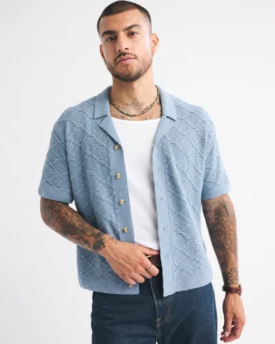 Abercrombie & Fitch Crochet-style Button-through Sweater Polo In Blue