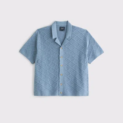 Abercrombie & Fitch Crochet-style Button-through Sweater Polo In Blue