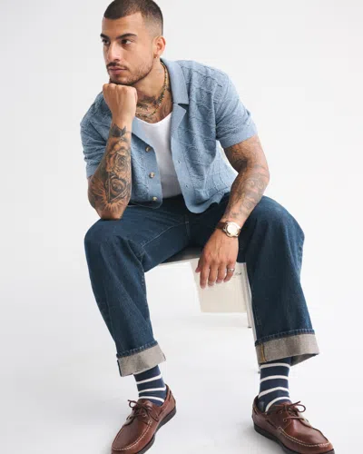 Abercrombie & Fitch Crochet-style Button-through Sweater Polo In Blue