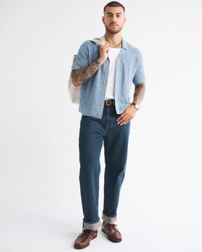 Abercrombie & Fitch Crochet-style Button-through Sweater Polo In Blue