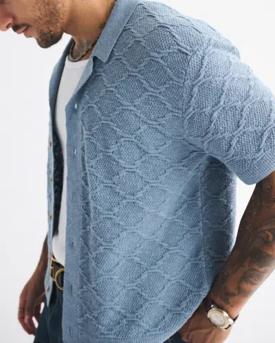 Abercrombie & Fitch Crochet-style Button-through Sweater Polo In Blue