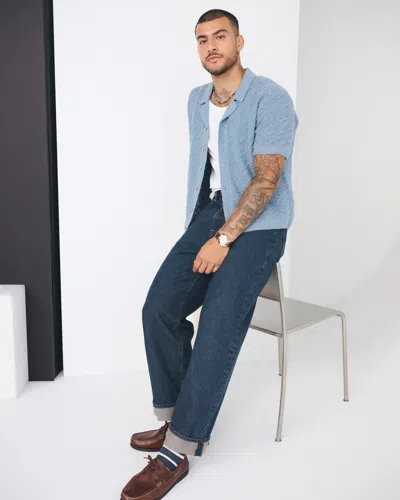 Abercrombie & Fitch Crochet-style Button-through Sweater Polo In Blue