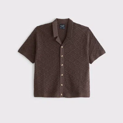 Abercrombie & Fitch Crochet-style Button-through Sweater Polo In Brown