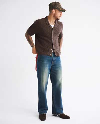 Abercrombie & Fitch Crochet-style Button-through Sweater Polo In Brown