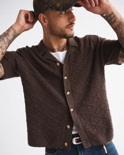 Abercrombie & Fitch Crochet-style Button-through Sweater Polo In Brown