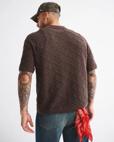 Abercrombie & Fitch Crochet-style Button-through Sweater Polo In Brown