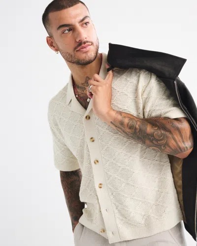 Abercrombie & Fitch Crochet-style Button-through Sweater Polo In White