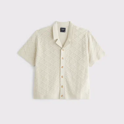 Abercrombie & Fitch Crochet-style Button-through Sweater Polo In White